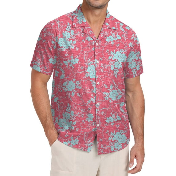 GIRUNS Men's Hawaiian Beach Short Sleeve Button Down Shirt Tropical Cuban Collar Casual Shirt