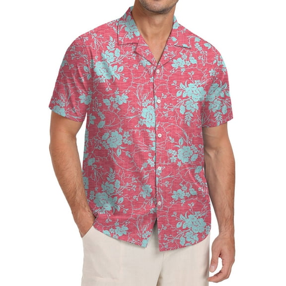 GIRUNS Men's Hawaiian Beach Short Sleeve Button Up Shirt Tropical Cuban Collar Casual Shirt