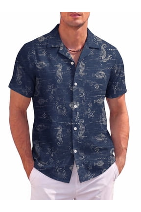 Men's Hawaiian Beach Short Sleeve Button Down Shirt Tropical Cuban Collar Casual Shirt