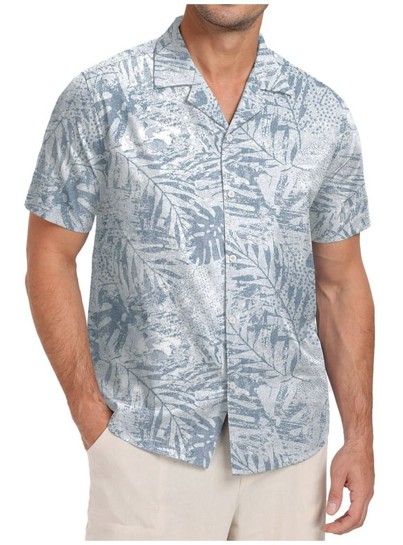 Men's Hawaiian Beach Short Sleeve Button Up Shirt Tropical Cuban Collar Casual Shirt