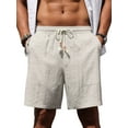 thumbnail image 1 of GIRUNS Men's Linen Shorts Casual Summer Beach Drawstring Elastic Waist Shorts with Pocket White 2XL, 1 of 7