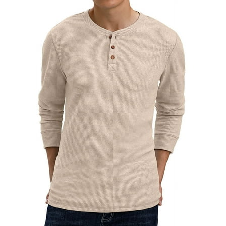 GIRUNS Men's Long Sleeve Waffle Henley Casual Henley T-shirts for Men