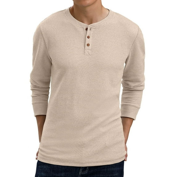 GIRUNS Men's Long Sleeve Waffle Henley Casual Henley T-shirts for Men