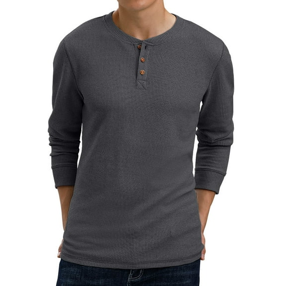 GIRUNS Men's Long Sleeve Waffle Henley Casual Henley T-shirts for Men