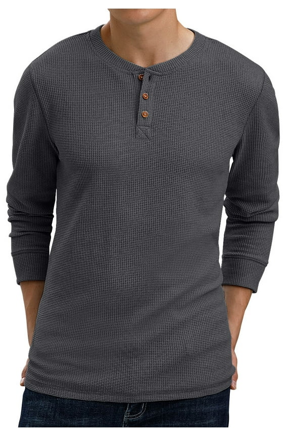 Men's Long Sleeve Waffle Henley Casual Henley T-shirts for Men