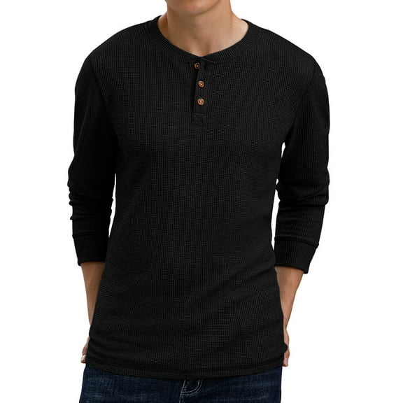 GIRUNS Men's Long Sleeve Waffle Henley Casual Henley T-shirts for Men