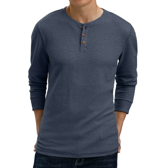 GIRUNS Men's Long Sleeve Waffle Henley Casual Henley T-shirts for Men