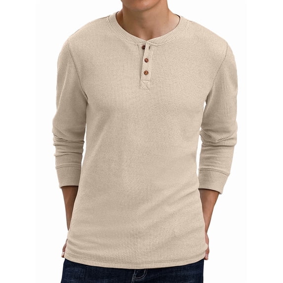 GIRUNS Men's Long Sleeve Waffle Henley Casual Henley T-shirts for Men