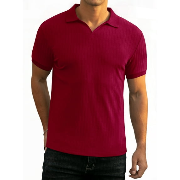 GIRUNS Men's Muscle V Neck Polo Shirts Slim Fit Ribbed Knit Short Sleeve Shirts Golf Shirts Casual Stylish Tee