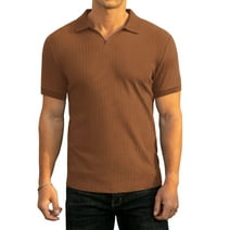 GIRUNS Men's Muscle V Neck Polo Shirts Slim Fit Ribbed Knit Short Sleeve Shirts Golf Shirts Casual Stylish Tee