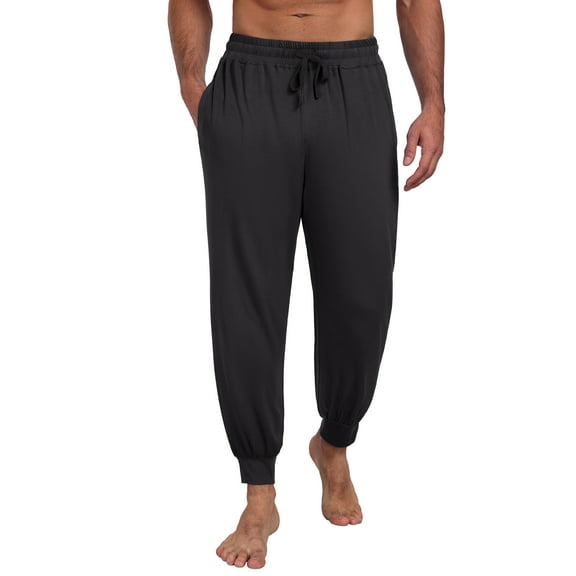 GIRUNS Men's Pajama Pants Soft Casual Sleep Pants With Pockets Elastic Waistband Sleepwear Pants With Drawstring Black L