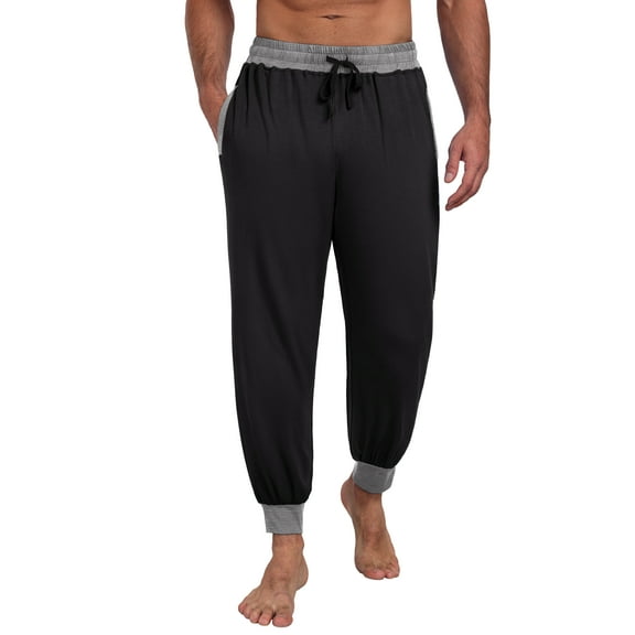 GIRUNS Men's Pajama Pants Soft Casual Sleep Pants With Pockets Elastic Waistband Sleepwear Pants With Drawstring PJ Black L