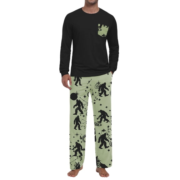 GIRUNS Men's Pajama Set Comfy Sleepwear 2 Piece Pjs Long Sleeve Crewneck Shirts and Bottoms Soft Sleep Sets Apricot Ape Man L