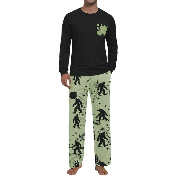 GIRUNS Men's Pajama Set Comfy Sleepwear 2 Piece Pjs Long Sleeve Crewneck Shirts and Bottoms Soft Sleep Sets Apricot Ape Man S