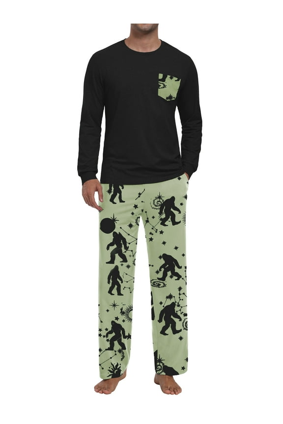 Men's Pajama Set Comfy Sleepwear 2 Piece Pjs Long Sleeve Crewneck Shirts and Bottoms Soft Sleep Sets Apricot Ape Man S