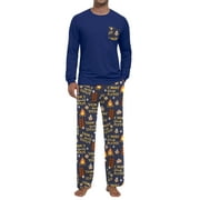 GIRUNS Men's Pajama Set Comfy Sleepwear 2 Piece Pjs Long Sleeve Crewneck Shirts and Bottoms Soft Sleep Sets Navy Blue Chocolate 2XL