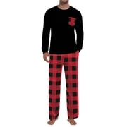 GIRUNS Mens Pajama Set Comfy Sleepwear 2 Piece Pjs Long Sleeve Crewneck Shirts and Bottoms Soft Sleep Sets Red Grid L