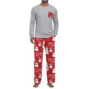 GIRUNS Men's Christmas Pajama Set Comfy Sleepwear 2 Piece Pjs Long Sleeve Crewneck Shirts and Bottoms Soft Sleep Sets Red Snowman L
