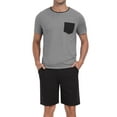 thumbnail image 1 of GIRUNS Men's Pajama Sets 2 piece Sets Crew Neck Shorts Sleeve and Shorts with Pocket Pjs Sleepwear Set Black 2XL, 1 of 8