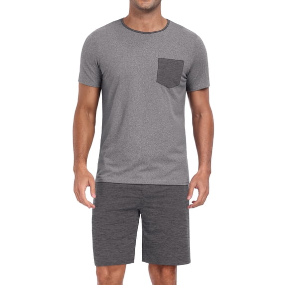 GIRUNS Men's Pajama Sets 2 piece Sets Crew Neck Shorts Sleeve and Shorts with Pocket Pjs Sleepwear Set Dark Grey L