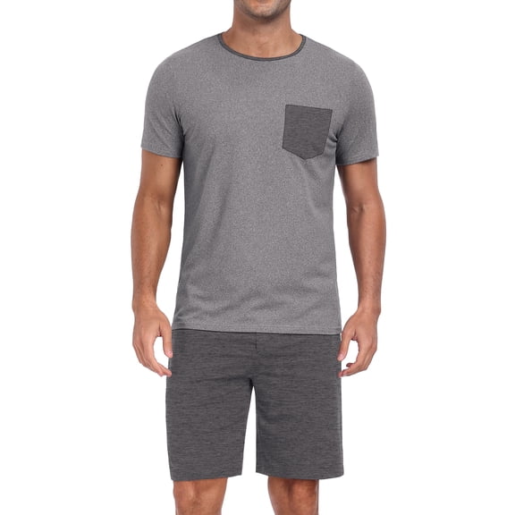 GIRUNS Men's Pajama Sets 2 piece Sets Crew Neck Shorts Sleeve and Shorts with Pocket Pjs Sleepwear Set Dark Grey L