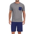 thumbnail image 1 of GIRUNS Men's Pajama Sets 2 piece Sets Crew Neck Shorts Sleeve and Shorts with Pocket Pjs Sleepwear Set Navy Blue XL, 1 of 7