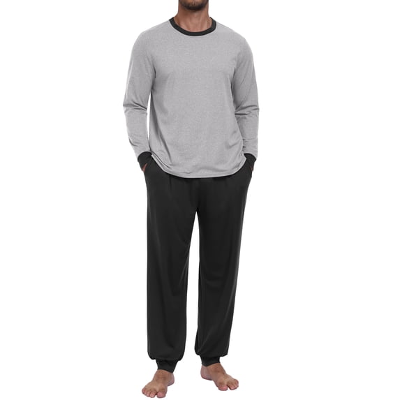 GIRUNS Men's Pajamas Set Long Sleeve Sleepwear Jogger Pants Soft Loungewear with Pockets Black XL