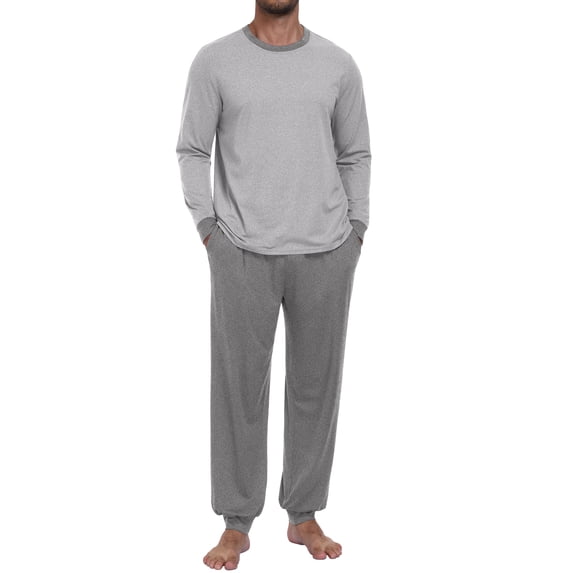GIRUNS Men's Pajamas Set Long Sleeve Sleepwear Jogger Pants Soft Loungewear with Pockets Dark Gray L