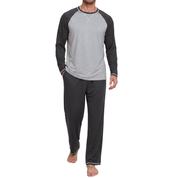 GIRUNS Men's Pajamas Set Long Sleeve Sleepwear Soft Loungewear Pants Pjs Sets with Pockets Black S
