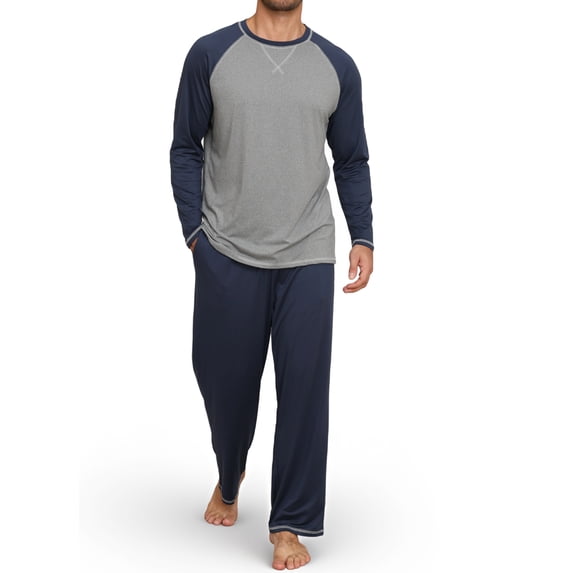GIRUNS Men's Pajamas Set Long Sleeve Sleepwear Soft Loungewear Pants Pjs Sets with Pockets Navy Blue L