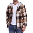 thumbnail image 1 of GIRUNS Men's Plaid Flannel Zip Up Hoodie Jacket Lightweight Casual Shirt Jacket Outerwear Coat Camel BN Dark Coffee 2XL, 1 of 6