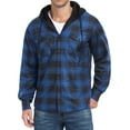 thumbnail image 1 of GIRUNS Men's Plaid Shirts Jacket Fleece Flannel Lined Long Sleeve Shirts Sherpa Button Down Coat With Hood Black Blue XL, 1 of 9