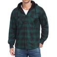 thumbnail image 1 of GIRUNS Men's Plaid Shirts Jacket Fleece Flannel Lined Long Sleeve Shirts Sherpa Button Down Coat With Hood Black Dark Green S, 1 of 9