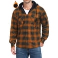 thumbnail image 1 of GIRUNS Men's Plaid Shirts Jacket Fleece Flannel Lined Long Sleeve Shirts Sherpa Button Down Coat With Hood Black Orange XL, 1 of 9