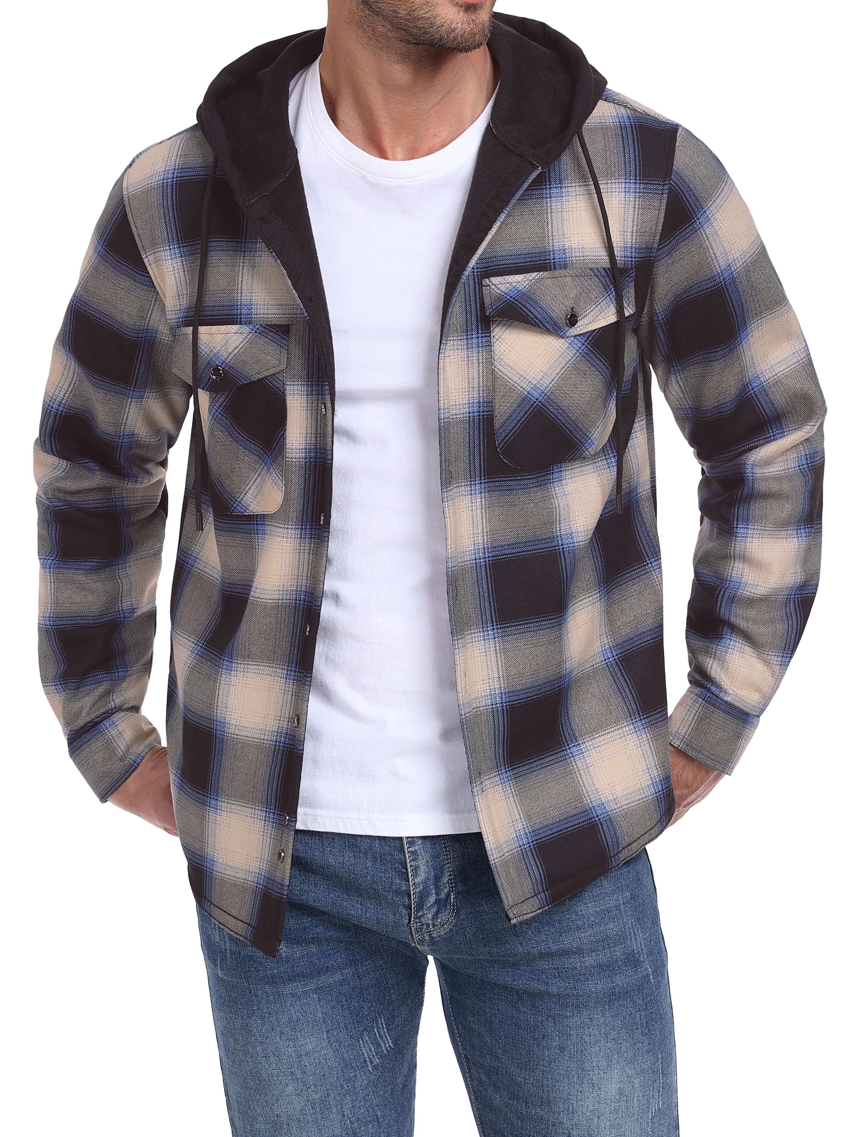 Wells Lamont Men's Plaid Flannel Hooded Shirt Jacket with Snap