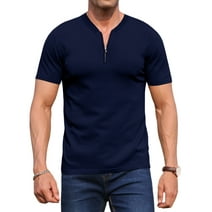 GIRUNS Men's Short Sleeve Henley Quarter Zip Knit Tee V Neck Casual Athletic T-Shirts