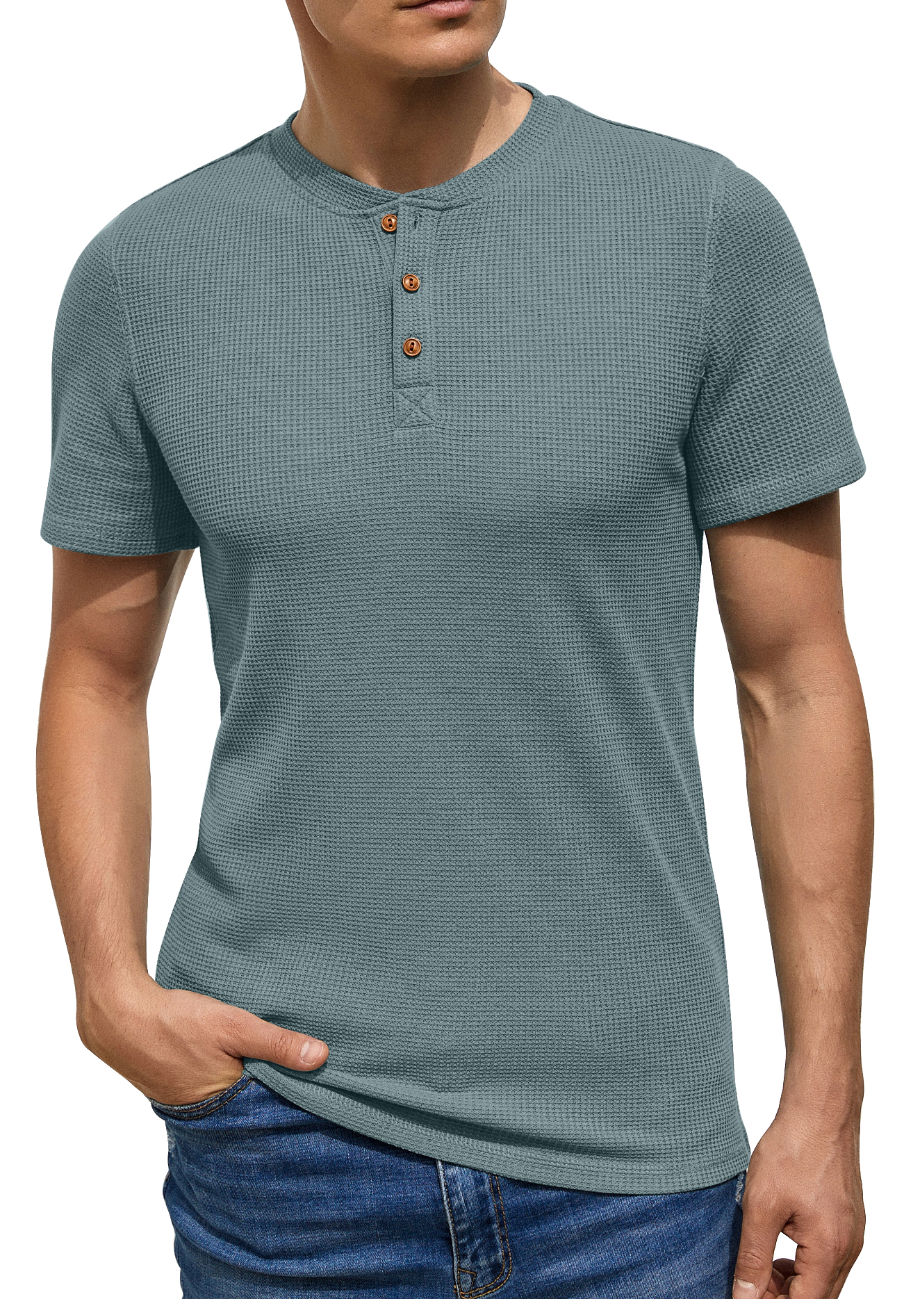 RPVATI Mens Short Sleeve Henley Shirts Casual Washed Button Down Tee ...