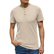 GIRUNS Men's Short Sleeve Waffle Henley T-Shirt Summer Casual Tee For Men