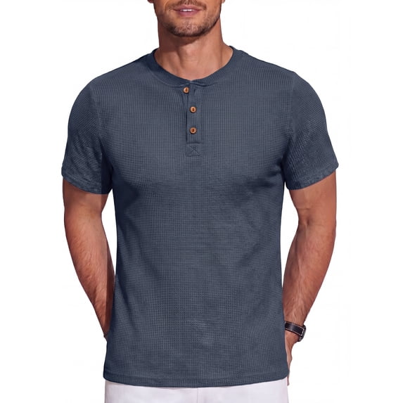 GIRUNS Men's Short Sleeve Waffle Henley T-Shirt Summer Casual Tee For Men