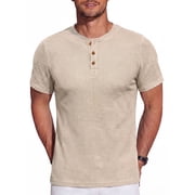 GIRUNS Mens Short Sleeve Waffle Henley T-Shirt Summer Casual Tee For Men