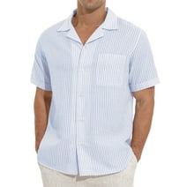 Men's Fashion Casual Stripe Print Short Sleeve Button Turn-Down Shirt ...