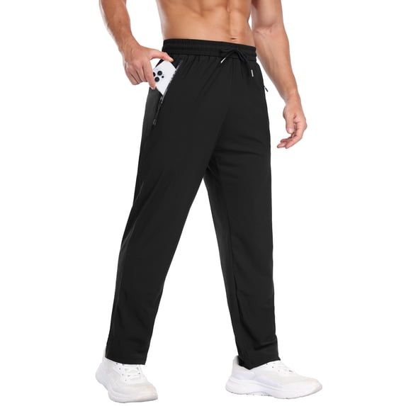 GIRUNS Men's Sweatpants Quick Dry Running Workout Athletic Pants with Zip Pockets Black L