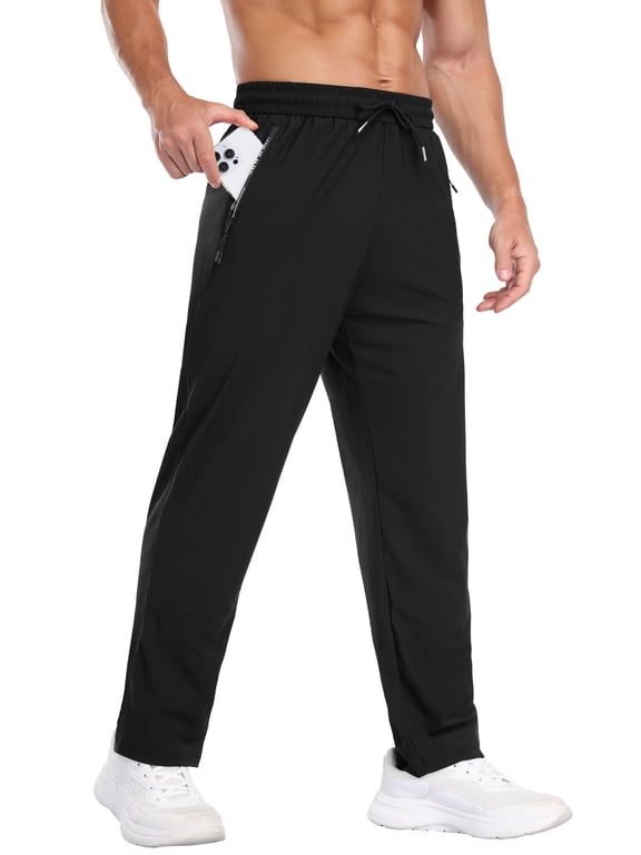 Men's Sweatpants Quick Dry Running Workout Athletic Pants with Zip Pockets Black L