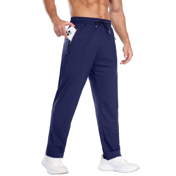 GIRUNS Men's Sweatpants Quick Dry Running Workout Athletic Pants with Zip Pockets Navy Blue XL