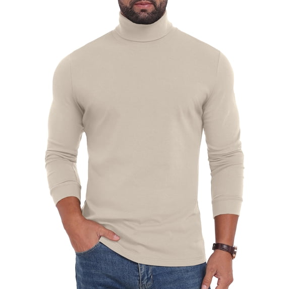 GIRUNS Men's Turtleneck Sweater Long Sleeve Basic Slim Fit Knitted Pullover Thermal Tops Apricot M