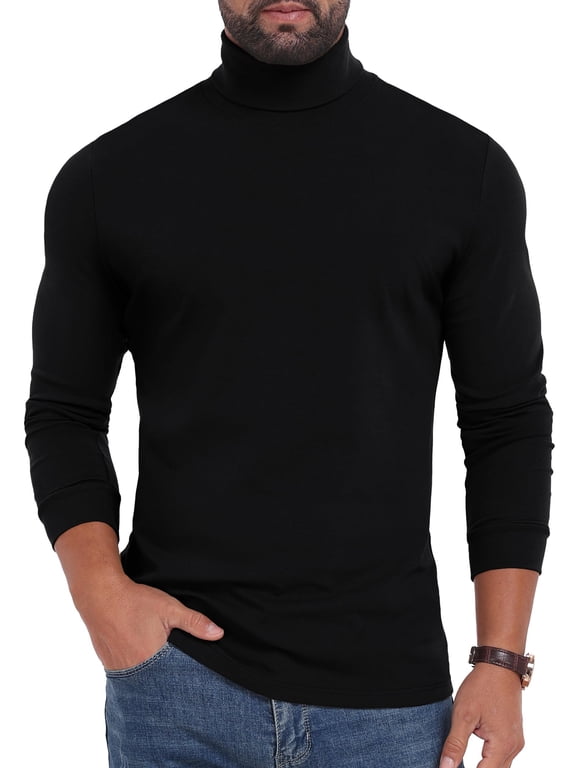 Men's Turtleneck Sweater Long Sleeve Basic Slim Fit Knitted Pullover Thermal Tops Black L