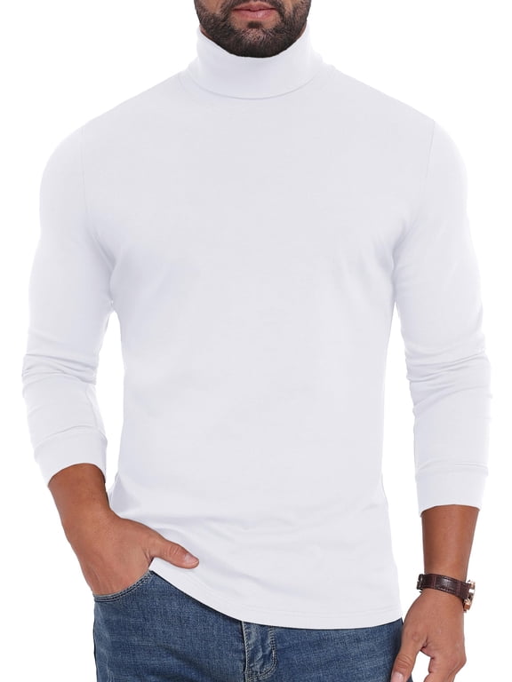 Men's Turtleneck Sweater Long Sleeve Basic Slim Fit Knitted Pullover Thermal Tops White L