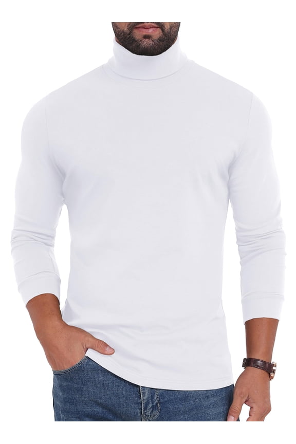 Men's Turtleneck Sweater Long Sleeve Basic Slim Fit Knitted Pullover Thermal Tops White L