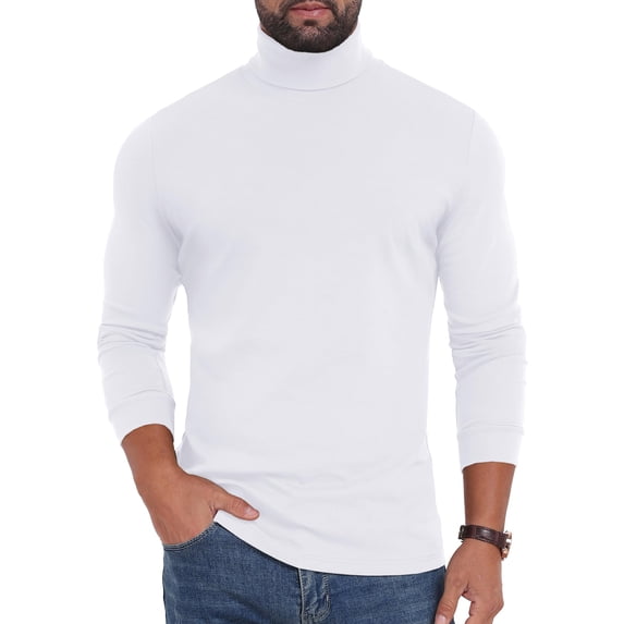 GIRUNS Men's Turtleneck Sweater Long Sleeve Basic Slim Fit Knitted Pullover Thermal Tops White XL