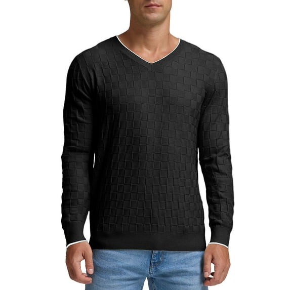 GIRUNS Men's V Neck Sweater Slim Fit Lightweight Long sleeve Sweatshirts Soft Casual Pullover Sweater For Men
